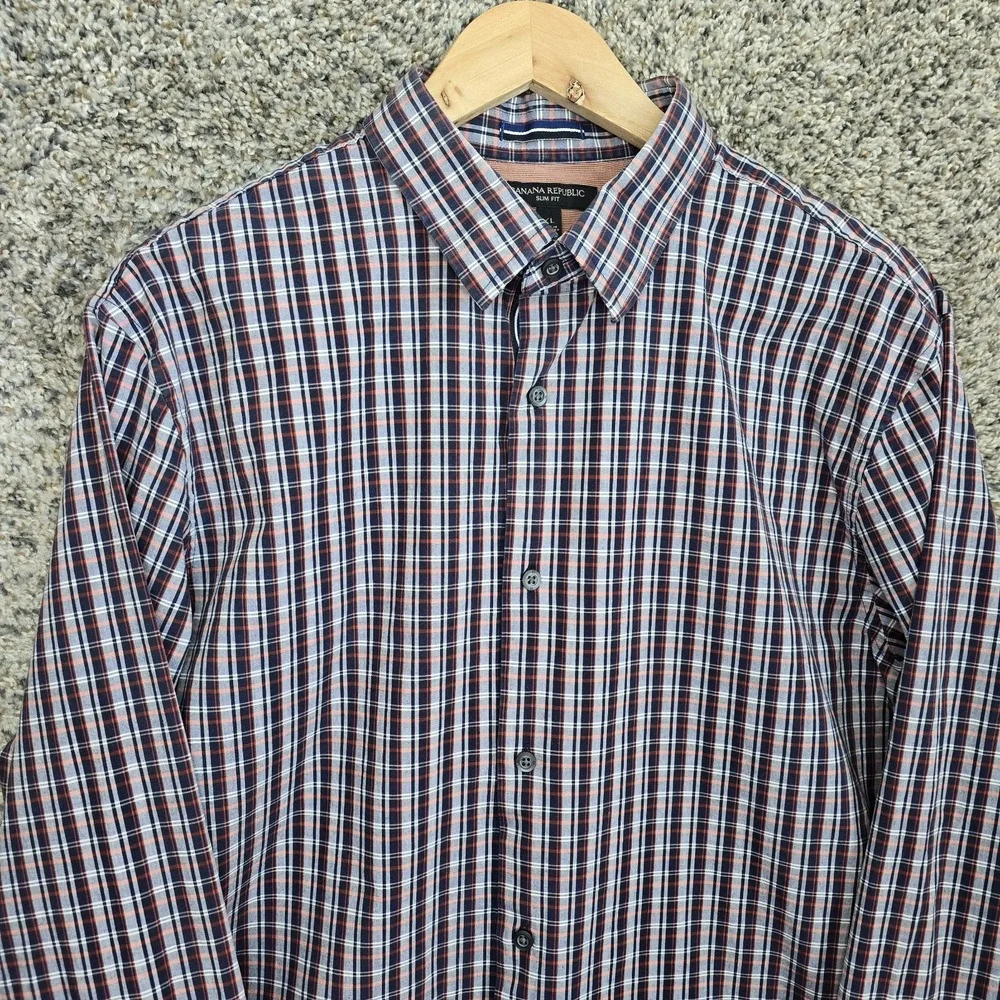 Banana Republic Shirt Mens XL Blue Plaid Button Down Slim Fit Long Sleeve Casual